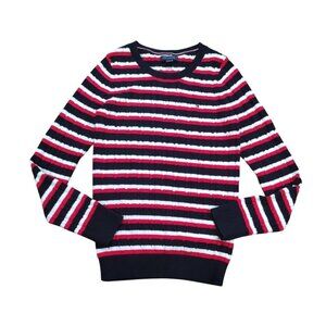 Tommy Hilfiger Womens XS Cable Knit Striped Sweater Red White Blue Crew Neck.